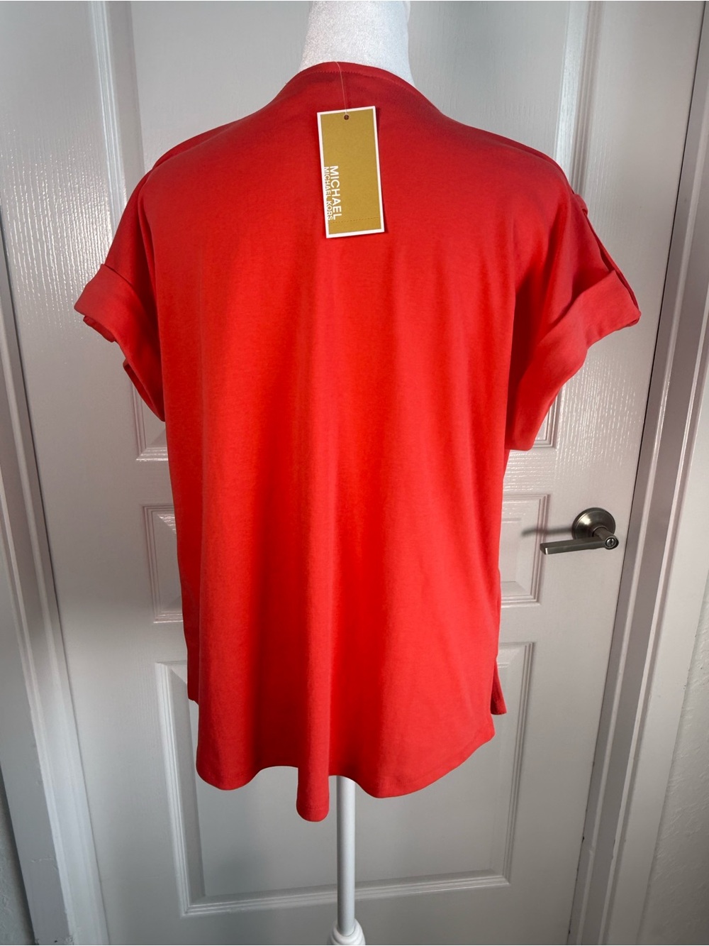 NWT Michael Kors, orange V-Neck Short Sleeve Top with Shoulder Tabs, size M - Picture 5 of 12